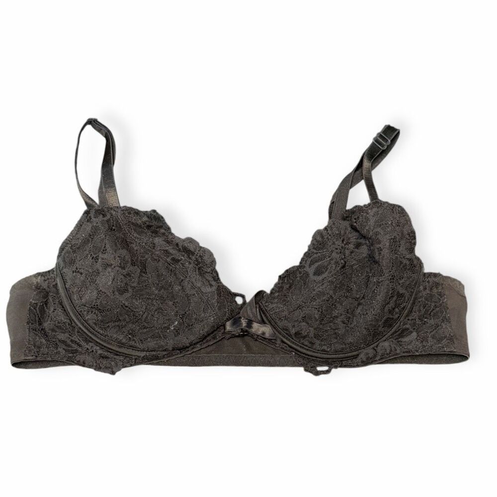VINTAGE VICTORIA’S SECRET Women’s Black Lace Unlined Demi Bra Size 36A